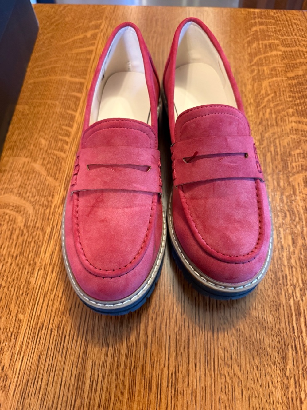 NWOT Red Suede Womens Loafers Shoes Platform Chunky Penny Loafer Lug Sole 8.5 - Picture 6 of 7